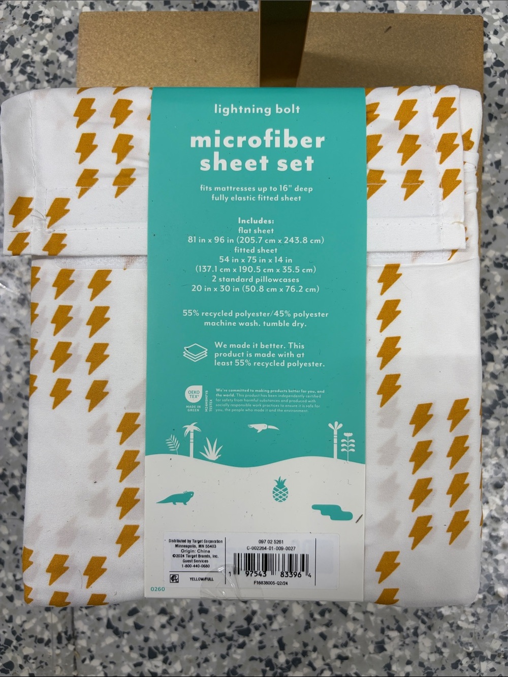 Pillowfort Lightning Bolt Microfiber Sheet Set - Mustard on White - Picture 2 of 3